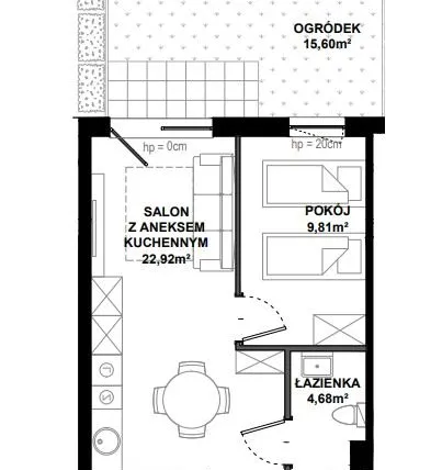 Rzut - Mieszkanie na sprzedaż 2 pokoje o powierzchni 38,39 m² - numer C/1 w Apartamenty Bałtyk