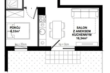 Rzut - Mieszkanie na sprzedaż 2 pokoje o powierzchni 35,35 m² - numer C/3 w Apartamenty Bałtyk