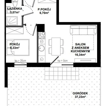 Rzut - Mieszkanie na sprzedaż 2 pokoje o powierzchni 35,35 m² - numer C/3 w Apartamenty Bałtyk