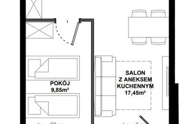 Rzut - Mieszkanie na sprzedaż 2 pokoje o powierzchni 39,22 m² - numer C/4 w Apartamenty Bałtyk