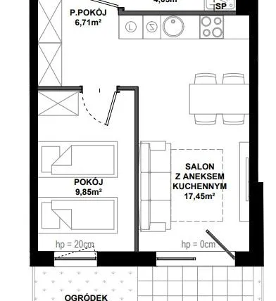 Rzut - Mieszkanie na sprzedaż 2 pokoje o powierzchni 39,22 m² - numer C/4 w Apartamenty Bałtyk