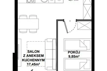 Rzut - Mieszkanie na sprzedaż 2 pokoje o powierzchni 39,09 m² - numer C/6 w Apartamenty Bałtyk