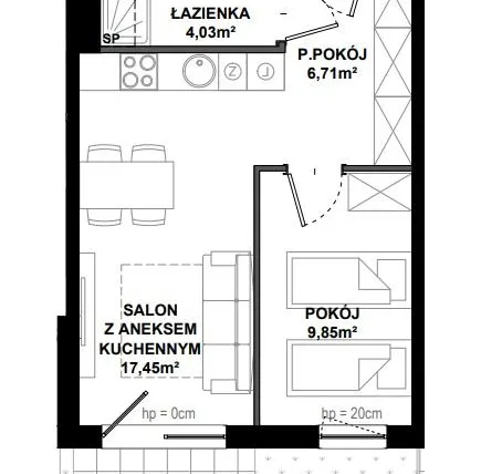 Rzut - Mieszkanie na sprzedaż 2 pokoje o powierzchni 39,09 m² - numer C/6 w Apartamenty Bałtyk