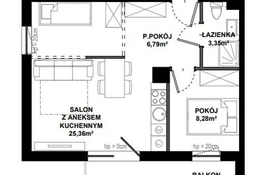 Rzut - Mieszkanie na sprzedaż 2 pokoje o powierzchni 45,26 m² - numer C/7 w Apartamenty Bałtyk