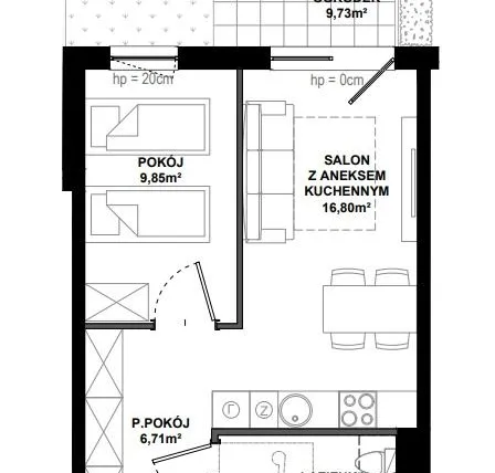 Rzut - Mieszkanie na sprzedaż 2 pokoje o powierzchni 38,94 m² - numer C/9 w Apartamenty Bałtyk