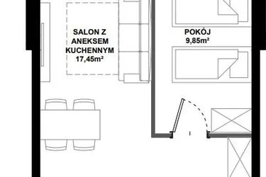 Rzut - Mieszkanie na sprzedaż 2 pokoje o powierzchni 39,21 m² - numer B/101 w Apartamenty Bałtyk