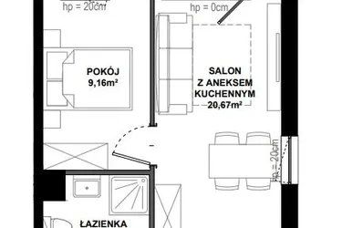 Rzut - Mieszkanie na sprzedaż 2 pokoje o powierzchni 37,53 m² - numer C/102 w Apartamenty Bałtyk