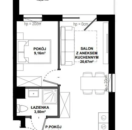 Rzut - Mieszkanie na sprzedaż 2 pokoje o powierzchni 37,53 m² - numer C/102 w Apartamenty Bałtyk