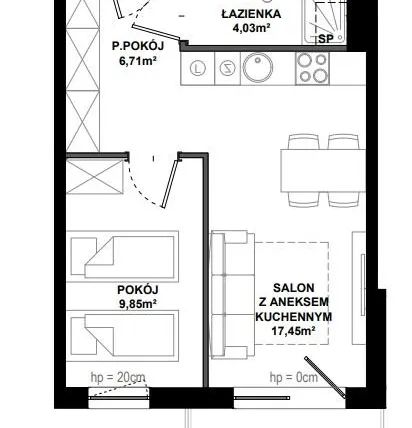 Rzut - Mieszkanie na sprzedaż 2 pokoje o powierzchni 39,24 m² - numer C/104 w Apartamenty Bałtyk