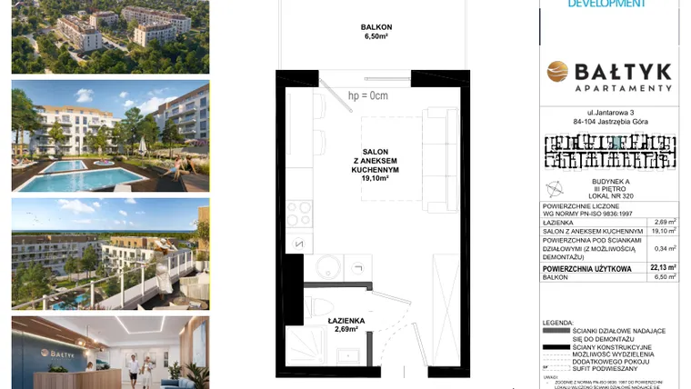 Rzut - Mieszkanie na sprzedaż 1 pokój o powierzchni 22,14 m² - numer A/320 w Apartamenty Bałtyk