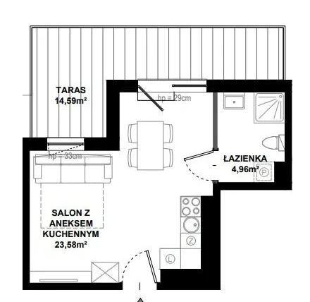 Rzut - Mieszkanie na sprzedaż 1 pokój o powierzchni 28,73 m² - numer B/404 w Apartamenty Bałtyk