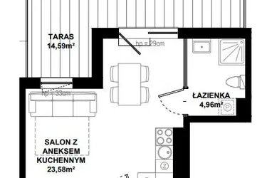 Rzut - Mieszkanie na sprzedaż 1 pokój o powierzchni 28,73 m² - numer B/404 w Apartamenty Bałtyk