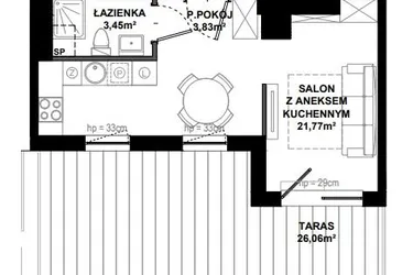 Rzut - Mieszkanie na sprzedaż 1 pokój o powierzchni 29,62 m² - numer C/403 w Apartamenty Bałtyk