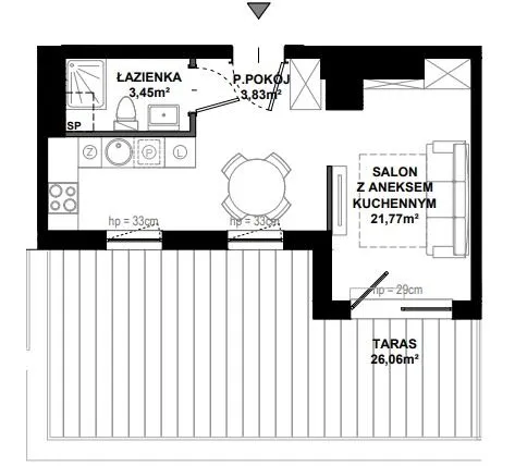 Rzut - Mieszkanie na sprzedaż 1 pokój o powierzchni 29,62 m² - numer C/403 w Apartamenty Bałtyk