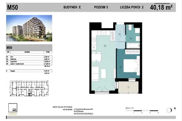 Rzut - Mieszkanie na sprzedaż 2 pokoje o powierzchni 39,99 m² - numer E50 w Panorama Kwiatkowskiego