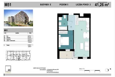 Rzut - Mieszkanie na sprzedaż 2 pokoje o powierzchni 41,23 m² - numer E51 w Panorama Kwiatkowskiego