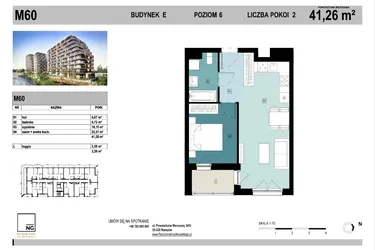 Rzut - Mieszkanie na sprzedaż 2 pokoje o powierzchni 41,22 m² - numer E60 w Panorama Kwiatkowskiego