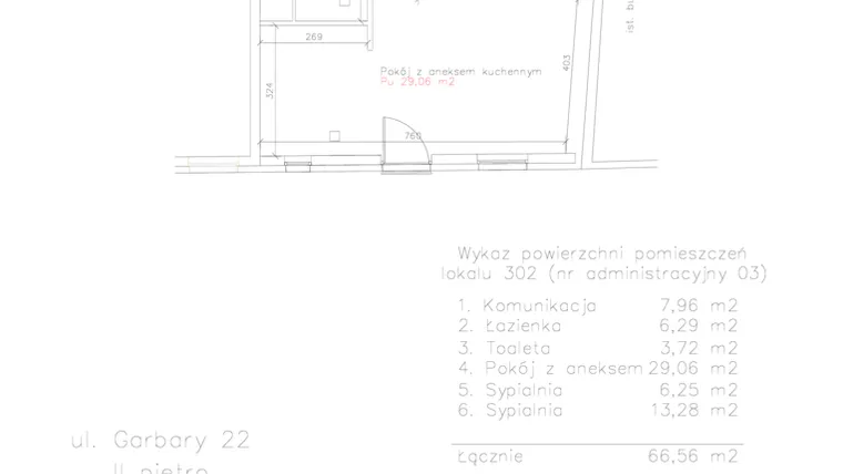 Rzut - Mieszkanie na sprzedaż 3 pokoje o powierzchni 66,56 m² - numer 3 w Garbary 22