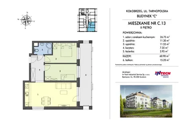 Rzut - Mieszkanie na sprzedaż 3 pokoje o powierzchni 61,07 m² - numer C13 w Miejski Las