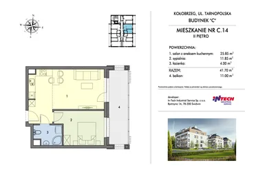 Rzut - Mieszkanie na sprzedaż 2 pokoje o powierzchni 41,95 m² - numer C14 w Miejski Las