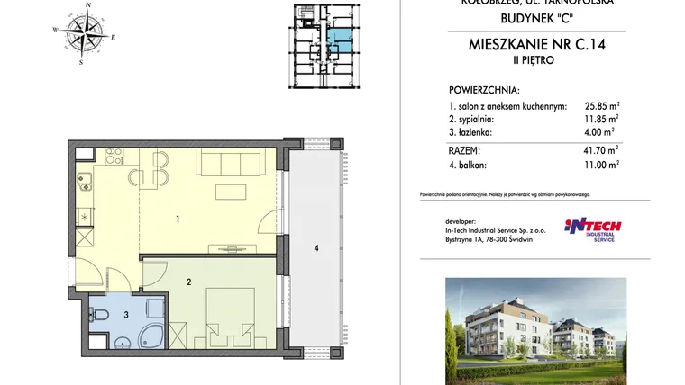 Rzut - Mieszkanie na sprzedaż 2 pokoje o powierzchni 41,95 m² - numer C14 w Miejski Las
