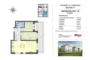 Rzut - Mieszkanie na sprzedaż 3 pokoje o powierzchni 58,33 m² - numer C18 w Miejski Las