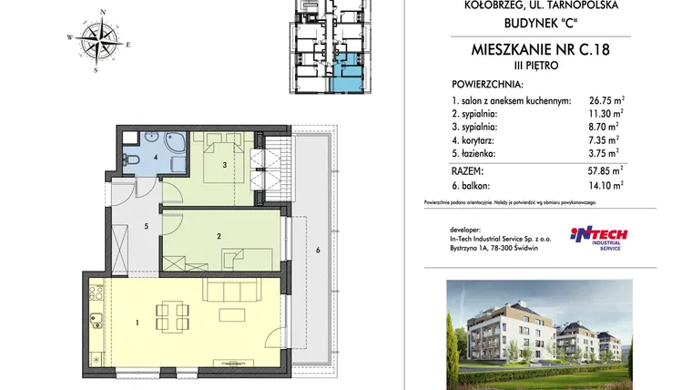 Rzut - Mieszkanie na sprzedaż 3 pokoje o powierzchni 58,33 m² - numer C18 w Miejski Las