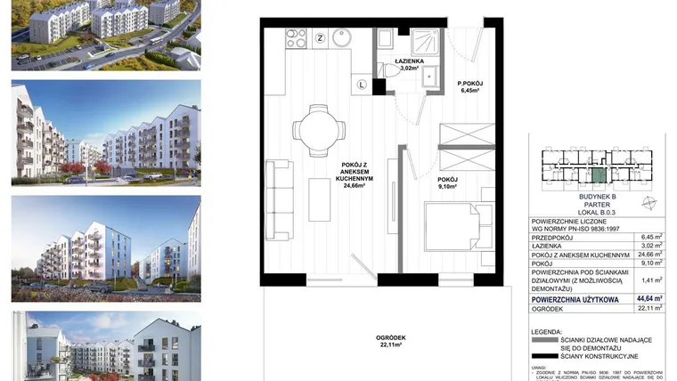 Rzut - Mieszkanie na sprzedaż 2 pokoje o powierzchni 43,23 m² - numer B.0.3 w Skandinavia
