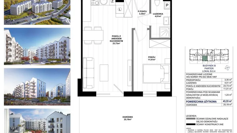 Rzut - Mieszkanie na sprzedaż 2 pokoje o powierzchni 42,1 m² - numer B.0.4 w Skandinavia