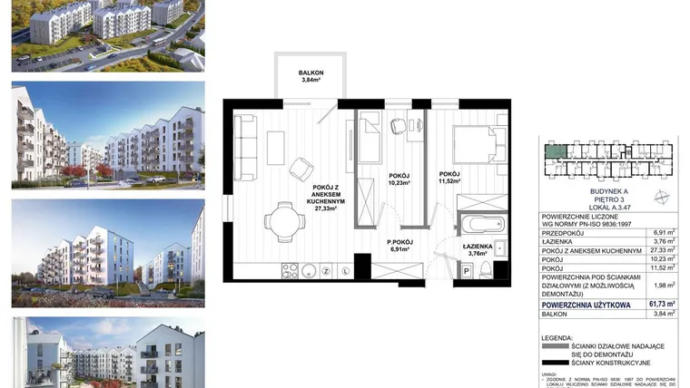 Rzut - Mieszkanie na sprzedaż 3 pokoje o powierzchni 59,75 m² - numer A.3.47 w Skandinavia