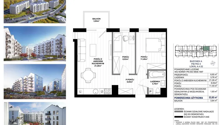 Rzut - Mieszkanie na sprzedaż 3 pokoje o powierzchni 52,02 m² - numer A.4.52 w Skandinavia