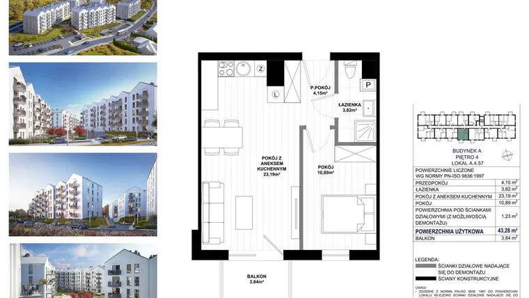 Rzut - Mieszkanie na sprzedaż 2 pokoje o powierzchni 42,05 m² - numer A.4.57 w Skandinavia