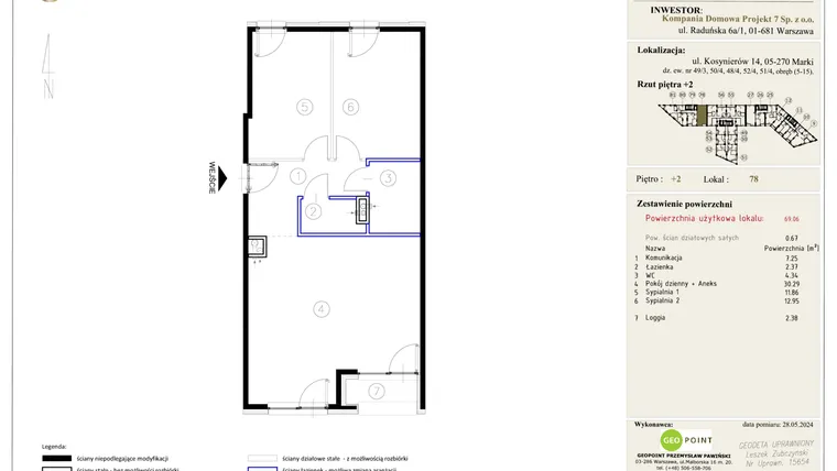 Rzut - Mieszkanie na sprzedaż 3 pokoje o powierzchni 69,09 m² - numer 78 w Markowy Targówek