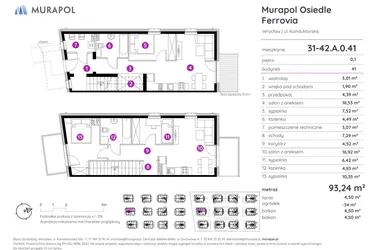 Rzut - Mieszkanie na sprzedaż 5 pokoi o powierzchni 93,24 m² - numer 31-42.A.0.41 w Murapol Osiedle Ferrovia
