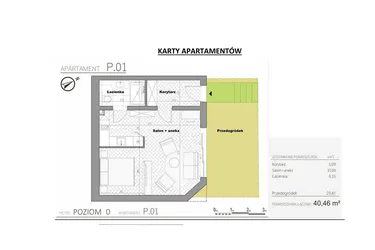 Rzut - Mieszkanie na sprzedaż 1 pokój o powierzchni 40,46 m² - numer 0.1 w Villa Książąt Pomorskich