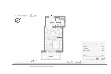 Rzut - Mieszkanie na sprzedaż 1 pokój o powierzchni 26,46 m² - numer 3.2 w Villa Książąt Pomorskich