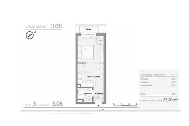 Rzut - Mieszkanie na sprzedaż 1 pokój o powierzchni 27,2 m² - numer 4.6 w Villa Książąt Pomorskich