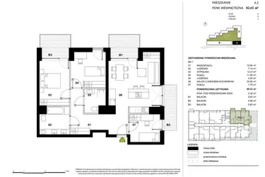 Rzut - Mieszkanie na sprzedaż 3 pokoje o powierzchni 52,01 m² - numer A.6.1 w Kozielska Park