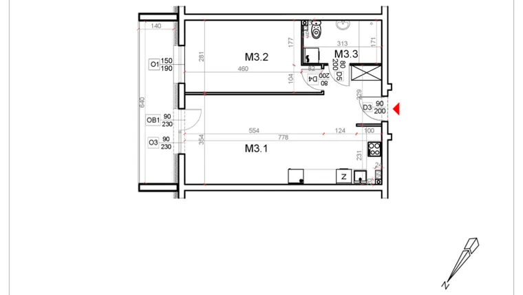 Rzut - Mieszkanie na sprzedaż 2 pokoje o powierzchni 49,07 m² - numer 3 w Malinowa Osiedle Borek