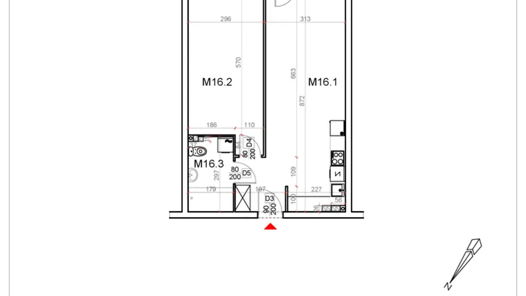 Rzut - Mieszkanie na sprzedaż 2 pokoje o powierzchni 52,61 m² - numer 16 w Malinowa Osiedle Borek
