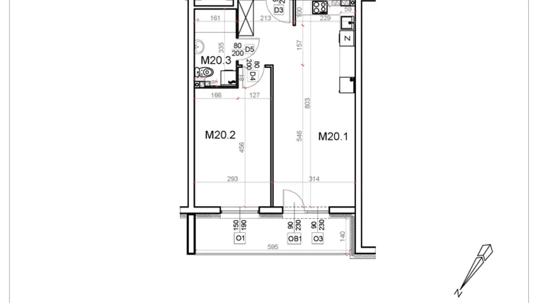 Rzut - Mieszkanie na sprzedaż 2 pokoje o powierzchni 48,19 m² - numer 20 w Malinowa Osiedle Borek