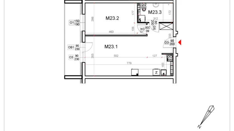 Rzut - Mieszkanie na sprzedaż 2 pokoje o powierzchni 49,13 m² - numer 23 w Malinowa Osiedle Borek