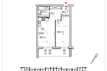 Rzut - Mieszkanie na sprzedaż 2 pokoje o powierzchni 47,73 m² - numer 31 w Malinowa Osiedle Borek