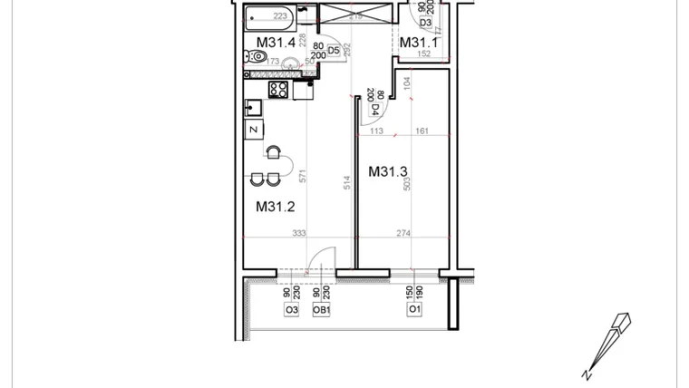 Rzut - Mieszkanie na sprzedaż 2 pokoje o powierzchni 47,73 m² - numer 31 w Malinowa Osiedle Borek