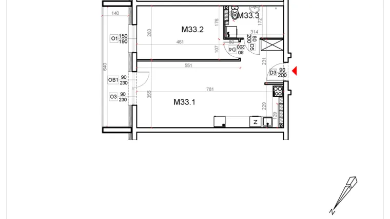 Rzut - Mieszkanie na sprzedaż 2 pokoje o powierzchni 49,28 m² - numer 33 w Malinowa Osiedle Borek