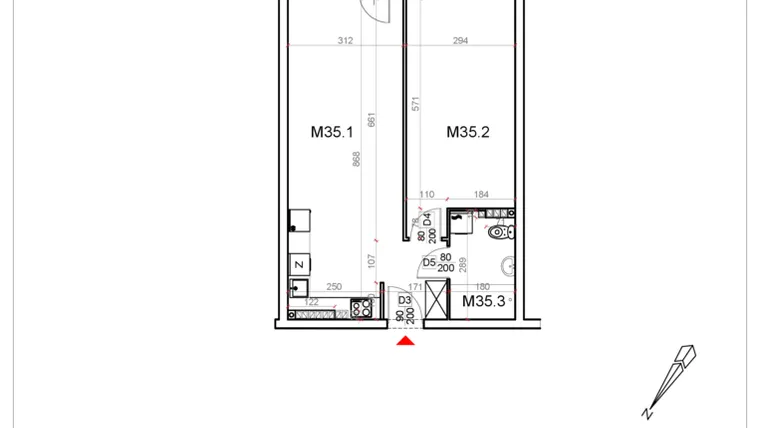 Rzut - Mieszkanie na sprzedaż 2 pokoje o powierzchni 51,81 m² - numer 35 w Malinowa Osiedle Borek