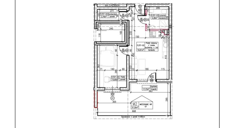 Rzut - Mieszkanie na sprzedaż 2 pokoje o powierzchni 37,3 m² - numer A.7 w Kąpielowa 2A