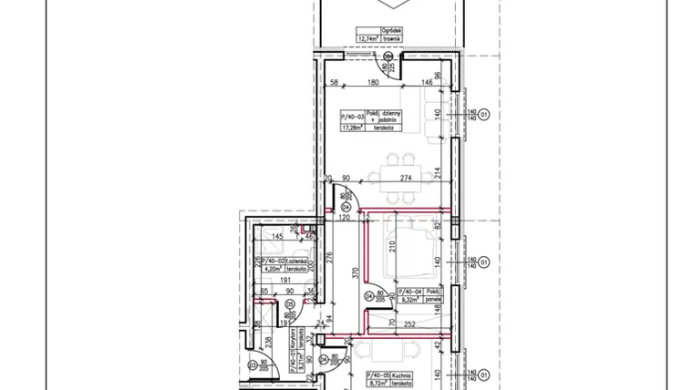 Rzut - Mieszkanie na sprzedaż 2 pokoje o powierzchni 48,73 m² - numer B.40 w Kąpielowa 2A