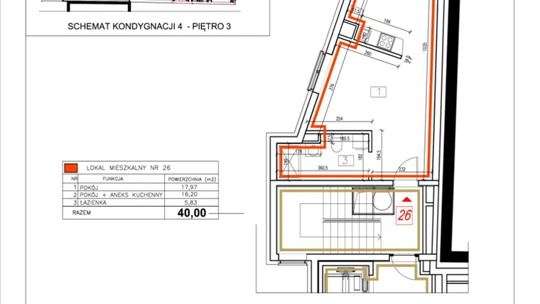 Rzut - Mieszkanie na sprzedaż 2 pokoje o powierzchni 40 m² - numer 13 (26) w Alchemik74