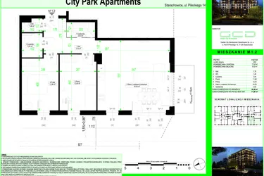 Rzut - Mieszkanie na sprzedaż 3 pokoje o powierzchni 69,75 m² - numer 1.2. w City Park Apartments